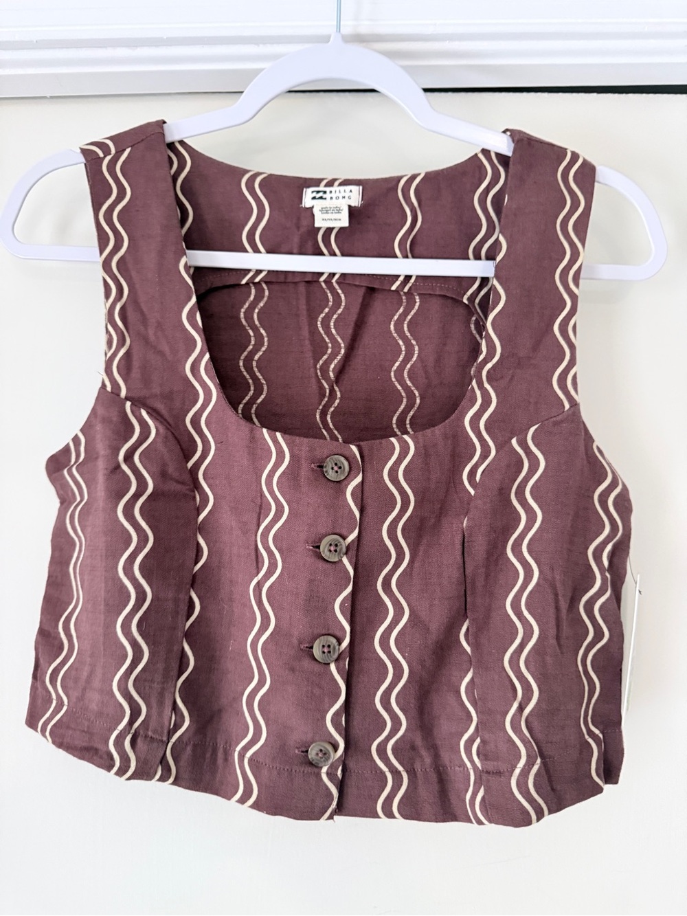 Billabong Mauve Wavy-Stripe Button Front Crop Top